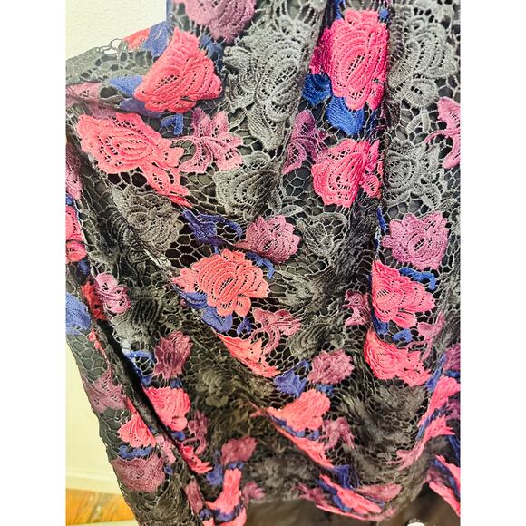 HUTCH Black Purple Floral Lace Skirt V-Neck Plunging High-Low Dress Size 4 - Picture 7 of 14